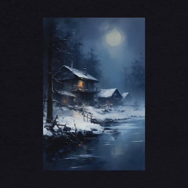 Copy of cozy winter nights - cabin by the lake - 3 by UmagineArts